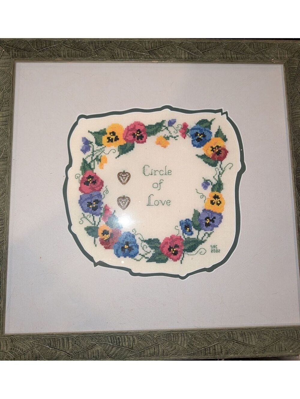 Framed Cross Stitch Floral Artwork 'Circle of Love'